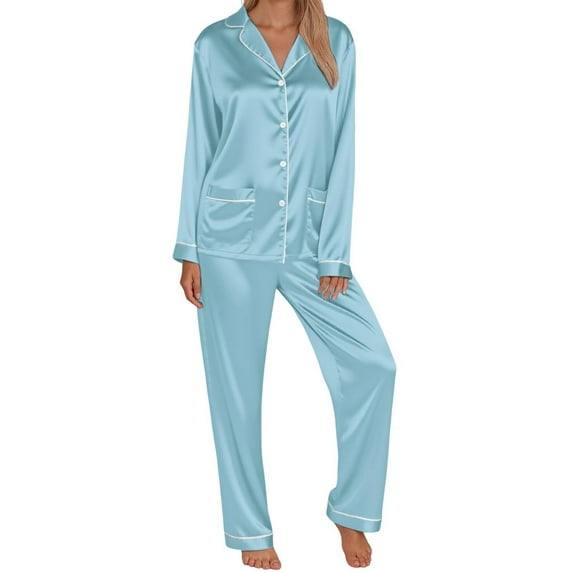 RUTAYY Family Matching Pajamas Long Sleeve Silk Satin Sleepwear Solid Color Loungewear Tops and Pants Soft Comfortable Casual Holiday Sets