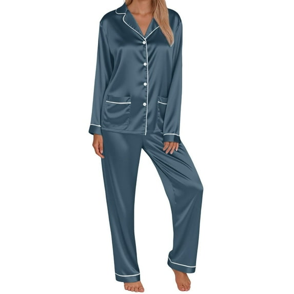 RUTAYY Family Matching Pajamas Long Sleeve Silk Satin Sleepwear Solid Color Loungewear Tops and Pants Soft Comfortable Fashion Playful Sets