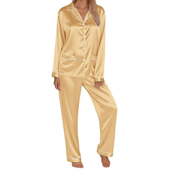 RUTAYY Family Matching Pajamas Long Sleeve Silk Satin Sleepwear Solid Color Loungewear Tops and Pants Soft Comfortable Playful Vacation Sets