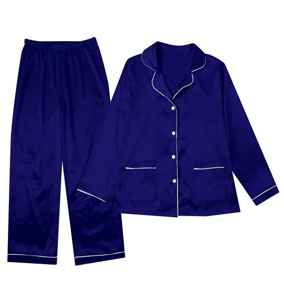 RUTAYY Family Matching Pajamas Long Sleeve Tops and Pants Satin Silk Solid Color Sleepwear with Pocket Party Classic Versatile Sets
