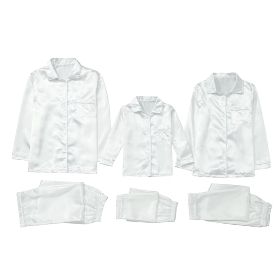 RUTAYY Family Matching Pajamas Satin Silk Button Down Solid Color Sleepwear Long Sleeve Loungewear Trendy Classic Sets
