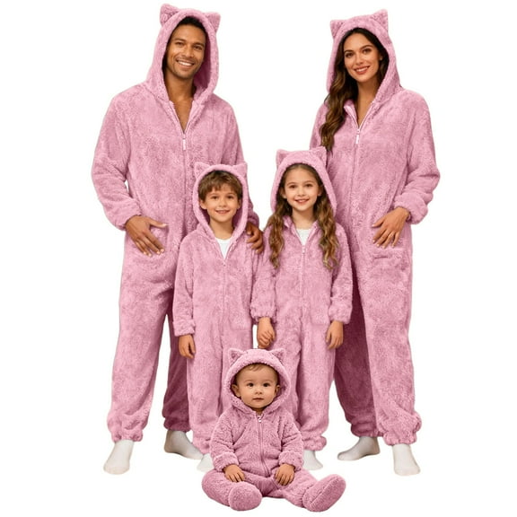RUTAYY Family Matching Pajamas Solid Color Long Sleeve Adorable Cat Ear Hooded Full Romper Classic Chic Jumpsuits