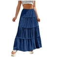 thumbnail image 1 of RUTAYY Fashionable Women Beach Vacation Layered Ruffle Hem Long Skirt Hollow Gathered Cake Skirt Solid Color Smocked Boho Pleated Skirts, 1 of 7