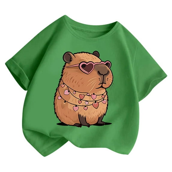 RUTAYY Girl Child T-Shirt Summer Short Sleeve Casual Round Neck Printed Top Comfortable Bohemian Style, Green, 8-10 Years