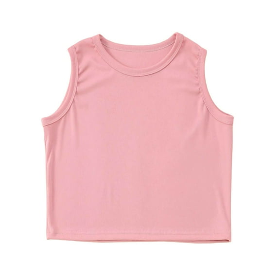 RUTAYY Girl Child Tank Top Athletic Tank Ribbed Knit High Neck Crop Tops Gym Yoga Beach Fashion Style, Light Pink, 11-12 Years