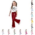 thumbnail image 1 of RUTAYY Girls 2 Piece Casual Outfit Short Sleeve Graphic Print Tee Elastic Waist Flare Pants Kids Daily Playwear Brick Red, 1 of 5