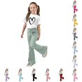thumbnail image 1 of RUTAYY Girls 2 Piece Casual Outfit Short Sleeve Graphic Print Tee Elastic Waist Flare Pants Kids Daily Playwear Light Green, 1 of 5