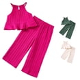 thumbnail image 1 of RUTAYY Girls 2 Piece Casual Outfit Sleeveless Ribbed Ruffle Tank Tops Elastic Waist Wide Leg Pants Kids Daily Playwear Red, 1 of 9