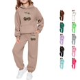 thumbnail image 1 of RUTAYY Girls 2 Piece Casual Set Leopard Cherry Graphic Hooded Sweatshirts Elastic Waist Jogger Pants Kids Daily Outfit Khaki, 1 of 6