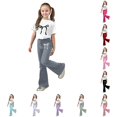 thumbnail image 1 of RUTAYY Girls 2 Piece Clothing Set Bow Print Short Sleeve Tops Flare Casual Pants Kids Tracksuit Grey, 1 of 5