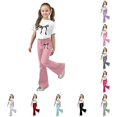 thumbnail image 1 of RUTAYY Girls 2 Piece Clothing Set Bow Print Short Sleeve Tops Flare Casual Pants Kids Tracksuit Light Pink, 1 of 5