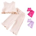 thumbnail image 1 of RUTAYY Girls 2 Piece Daily Set Crew Neck Sleeveless Ruffle Crop Top Elastic Waist Ruffle Wide Leg Trousers Kids Playwear Beige, 1 of 8