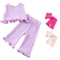 thumbnail image 1 of RUTAYY Girls 2 Piece Daily Set Crew Neck Sleeveless Ruffle Crop Top Elastic Waist Ruffle Wide Leg Trousers Kids Playwear Light Purple, 1 of 4