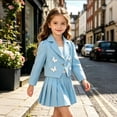 thumbnail image 1 of RUTAYY Girls 2 Piece Outfit Blazer Jacket and Pleated Skirt Set Butterfly Applique School Daily Wear Light Blue, 1 of 3