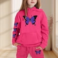 thumbnail image 1 of RUTAYY Girls 2 Piece Outfit Butterfly Print Long Sleeve Hooded Sweatshirt with Pocket Drawstring Sweatpants Kids Gathering Outfits Hot Pink, 1 of 3