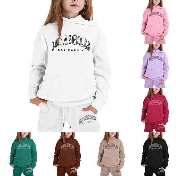 RUTAYY Girls 2 Piece Outfit Letter Print Long Sleeve Hoodie and Sweatpants Set for Casual Outdoor Trips White