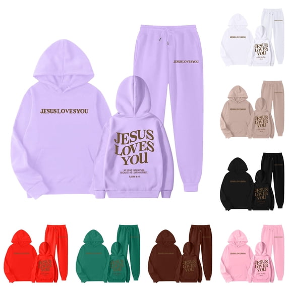 RUTAYY Girls 2 Piece Outfit Letter Print Long Sleeve Hoodie and Sweatpants Set for Daily Wear Purple