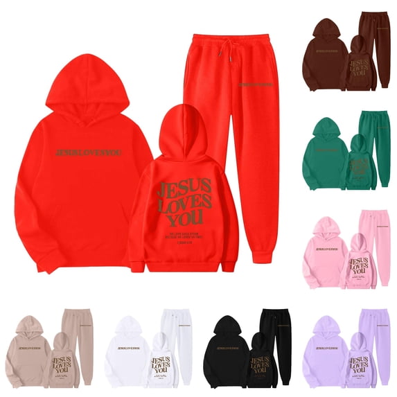 RUTAYY Girls 2 Piece Outfit Letter Print Long Sleeve Hoodie and Sweatpants Set for Daily Wear Red