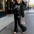 thumbnail image 1 of RUTAYY Girls 2 Piece Outfit Long Sleeve Crew Neck Sweatshirt and Flare Pants Set Bow Print for Everyday Outings Black, 1 of 3