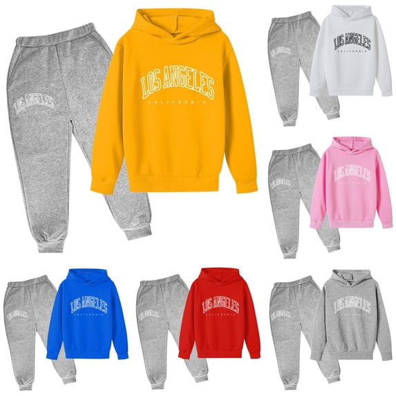 RUTAYY Girls 2 Piece Outfit Set Letter Print Long Sleeve Hoodie Elastic Jogger Pants Kids Casual Sweat Suit Clothing Set Yellow