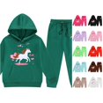 thumbnail image 1 of RUTAYY Girls 2 Piece Outfit Set Long Sleeve Horse Print Hoodie Drawstring Waist Pocket Jogger Pants Matching Set, 1 of 4