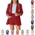 thumbnail image 1 of RUTAYY Girls 2 Piece Outfit Set Turndown Collar Long Sleeve Button High Waist Hem Pocket Shorts Formal Matching Set Red, 1 of 7