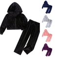 thumbnail image 1 of RUTAYY Girls 2 Piece Outfit Set Zip Up Hooded Jacket Drawstring Waist Wide Leg Pants Set Black, 1 of 3