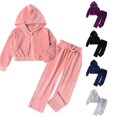 thumbnail image 1 of RUTAYY Girls 2 Piece Outfit Set Zip Up Hooded Jacket Drawstring Waist Wide Leg Pants Set Pink, 1 of 3