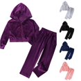 thumbnail image 1 of RUTAYY Girls 2 Piece Outfit Set Zip Up Hooded Jacket Drawstring Waist Wide Leg Pants Set Purple, 1 of 9