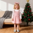 thumbnail image 1 of RUTAYY Girls 3 Piece Outfit Heart Print Crew Neck Long Sleeve Ruffle Bodysuit Suspender Dress Headband Kids Everyday Wear Outfits Red, 1 of 8