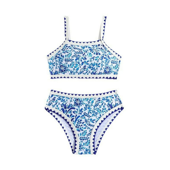 RUTAYY Girls Bikini Hot Spring Vacation Beach Swimsuit Flower Printed Bathing Suit Pool Hawaii Swimwear Beachwear, 8Y