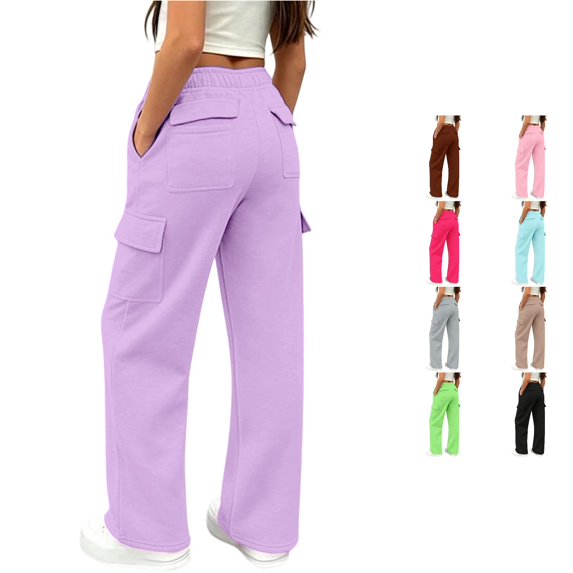 RUTAYY Girls Cargo Pants Drawstring Elastic Waist Pockets Kid Trousers Everyday Casual Wear Purple
