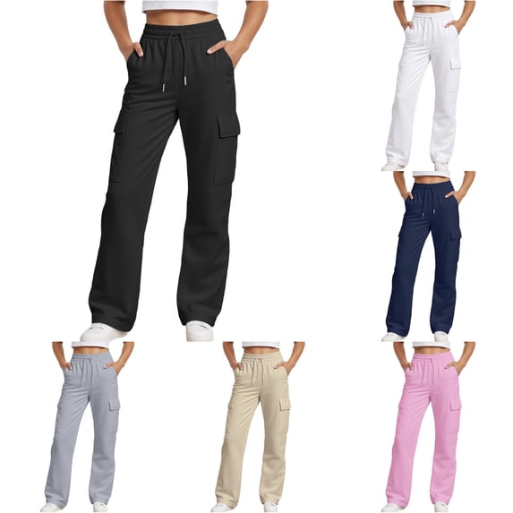 RUTAYY Girls Cargo Wide Leg Pants Solid Color Large Side Cargo Pockets Drawstring Elastic Waist Side Pockets Casual Bottoms Black