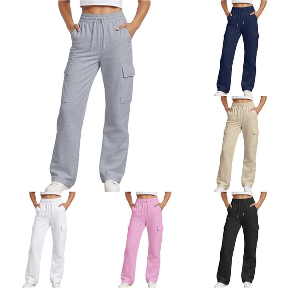 RUTAYY Girls Cargo Wide Leg Pants Solid Color Large Side Cargo Pockets Drawstring Elastic Waist Side Pockets Casual Bottoms Grey