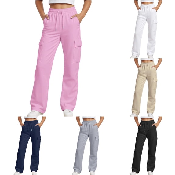 RUTAYY Girls Cargo Wide Leg Pants Solid Color Large Side Cargo Pockets Drawstring Elastic Waist Side Pockets Casual Bottoms Pink