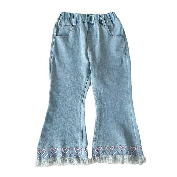RUTAYY Girls Casual Heart Embroidery Flared Jeans For Toddler Kids Comfortable Stretchy Denim Pants Everyday Spring Summer Trousers Trendy Pants
