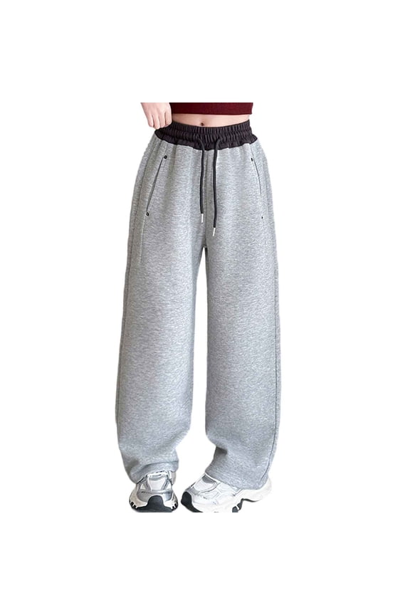 Girls Casual Loose Fit Straight Leg Sweatpants Comfortable Elastic Waist Daily Wear Playful Vacation Trousers