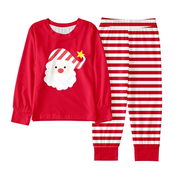 RUTAYY Girls Christmas Pajama Set Santa Print 2 Piece Long Sleeve Top Striped Pants Kids Sleepwear Holiday Outfit