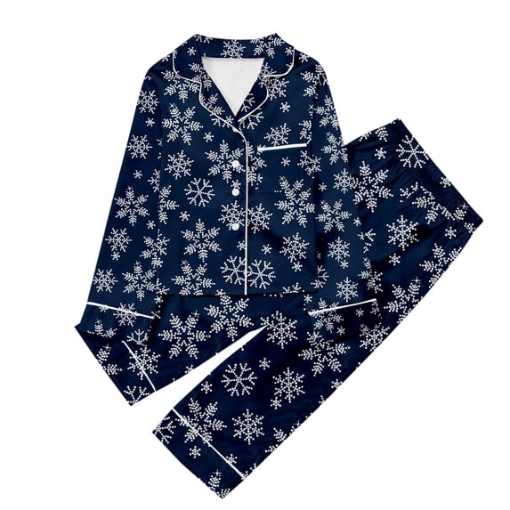 RUTAYY Girls Christmas Pajama Set Snowflake Print Long Sleeve 2 Piece Set Children Winter Sleepwear, Blue