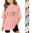 thumbnail image 1 of RUTAYY Girls Crew Neck Short Sleeve T-Shirt Fourth Grade Letter Print Back To School Casual Tee Pink, 1 of 5