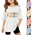 thumbnail image 1 of RUTAYY Girls Crew Neck Short Sleeve T-Shirt Fourth Grade Letter Print Back To School Casual Tee White, 1 of 5