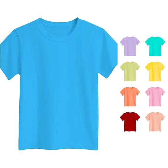 RUTAYY Girls Crew Neck Short Sleeve T-Shirt Solid Color Casual Basic Tee Sky Blue