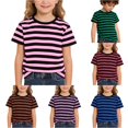 thumbnail image 1 of RUTAYY Girls Crew Neck Striped T-Shirt Horizontal Stripe Short Sleeve Fashion Tee Pink, 1 of 6
