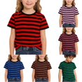 thumbnail image 1 of RUTAYY Girls Crew Neck Striped T-Shirt Horizontal Stripe Short Sleeve Fashion Tee Red, 1 of 6