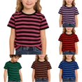 thumbnail image 1 of RUTAYY Girls Crew Neck Striped T-Shirt Horizontal Stripe Short Sleeve Fashion Tee Watermelon Red, 1 of 6