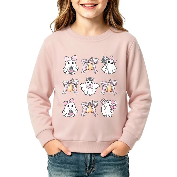 RUTAYY Girls Crewneck Sweatshirt Long Sleeve Cute Ghost Pumpkin Graphic Fall Winter Outdoor Activity, Pink