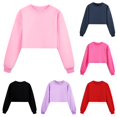 thumbnail image 1 of RUTAYY Girls Crop Crewneck Sweatshirt Solid Color Long Sleeve Casual Fall Crop Tops for Kids Pink, 1 of 5