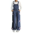 thumbnail image 1 of RUTAYY Girls Denim Overalls Snowflake Washed Wide Leg Jumpsuits with Bow Casual Trendy Versatile Trousers, 1 of 7