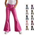thumbnail image 1 of RUTAYY Girls Flared Jeans Leopard Print High Waist Button Fly Side Pockets Casual Bottoms Hot Pink, 1 of 5