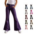 thumbnail image 1 of RUTAYY Girls Flared Jeans Leopard Print High Waist Button Fly Side Pockets Casual Bottoms Purple, 1 of 5